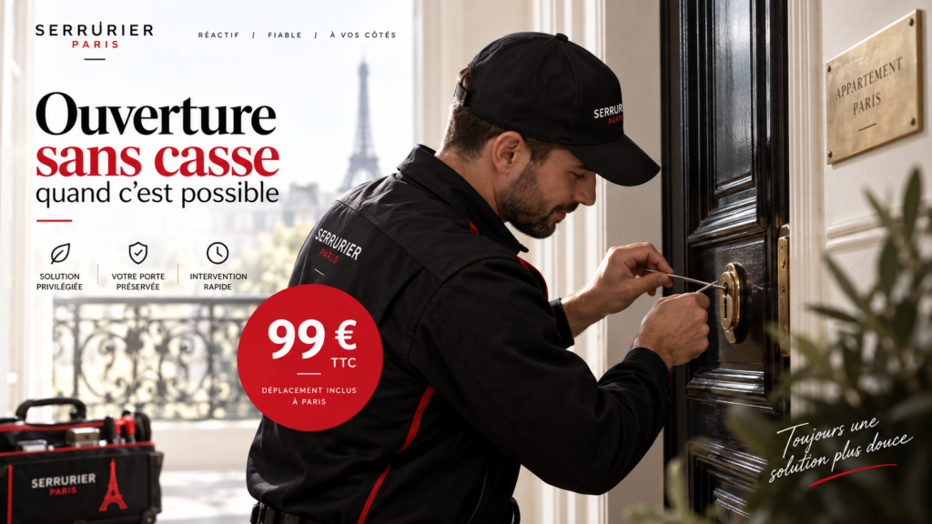 Ouverture de porte claquée à Paris - 99 € TTC